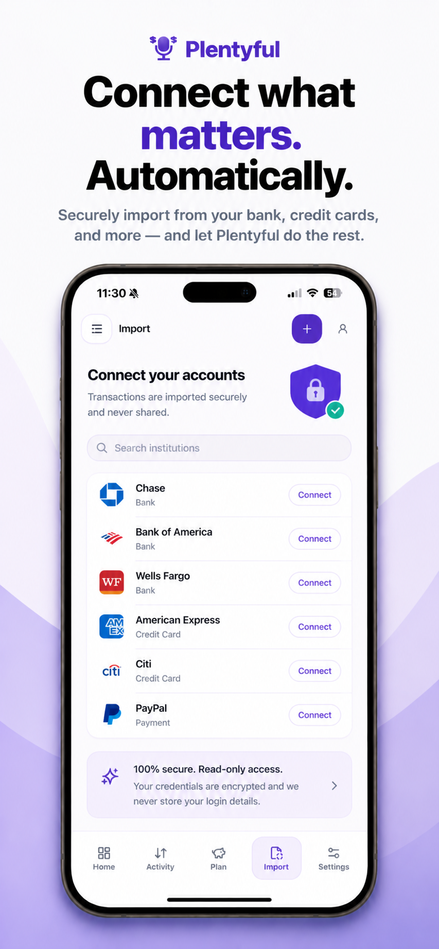 Connected account imports in Plentyful
